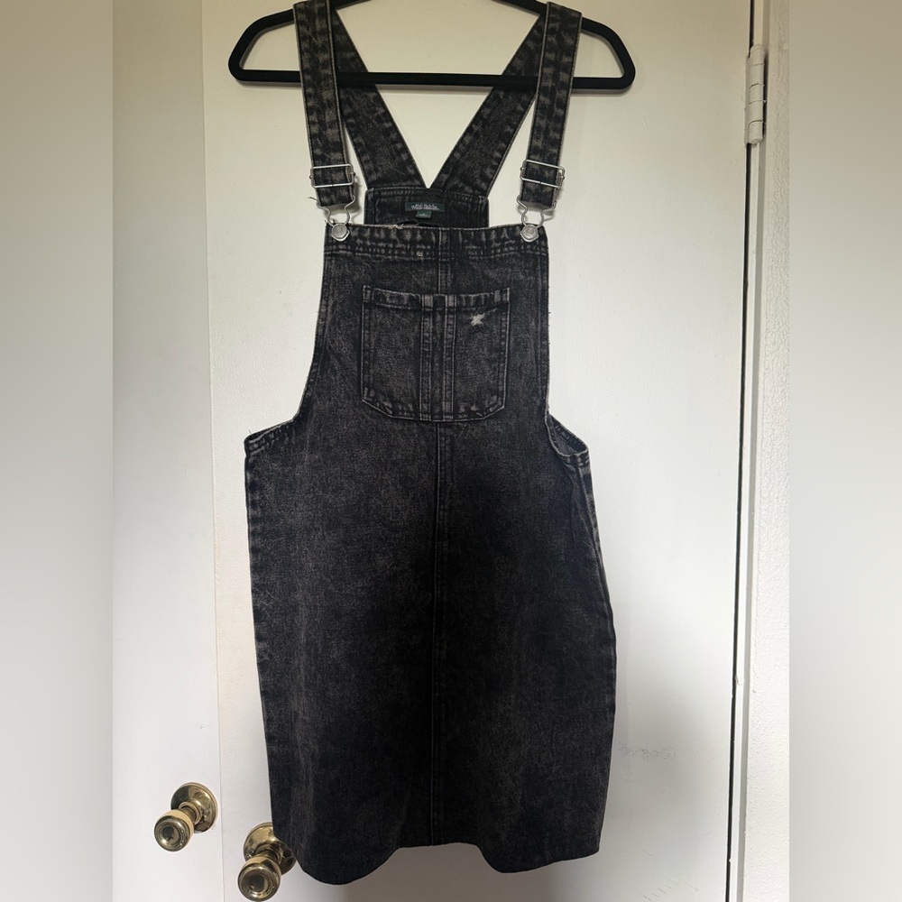 wild fable Black Acid-Wash Denim Overalls Bib